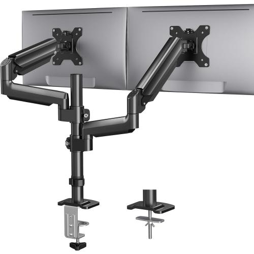 HUANUO Dual Monitor Mount up to 32 inches Screens, Taller Monitor Stand Hold 19.8lbs, Dual Monitor Arm Desk Mount Easy Adjustable with Tilt, Swivel, Rotation, VESA 75/100mm