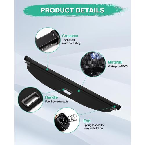 Powerty Cargo Cover for 2020-2025 2026 VW Volkswagen Atlas Cross Sport Accessories Rear Trunk Cover Luggage Cover Retractable Trunk Shielding Shade Cargo (NOT for VW Atlas)