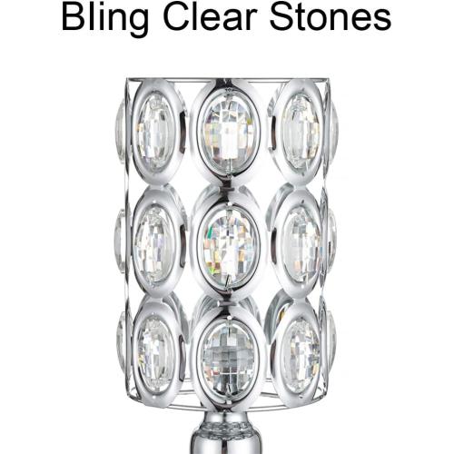 Set of 2 Silver Vases for Centerpieces - Metal Flower Stand with Bling Stones, Tall Vases for Wedding Table, Set of 2