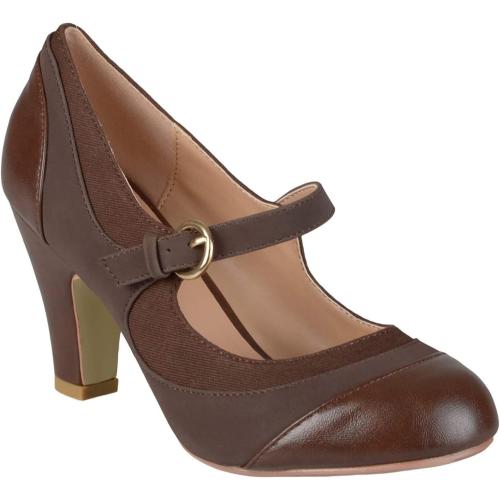 Size 8 Color Brown  Women Kitten Heel Mary Jane Pumps Closed Round Toe Ankle Strap Patchwork Comfy 3” Mid Chunky Mary Jane Heels Cap Toe Two Tone Buckle Dress Shoes Ladies Wedding Vintage 4-11 M US