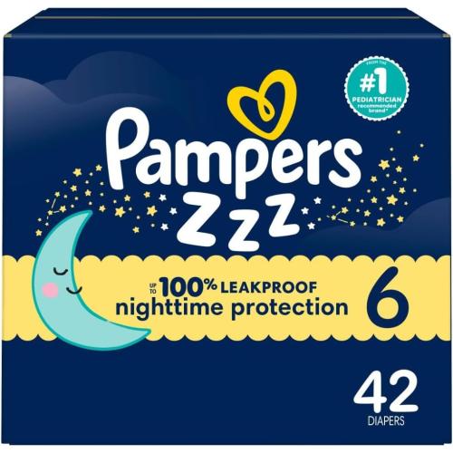 Pampers ZZZ Overnight Diapers, Size 6 (35  lbs), 42 Count, Nighttime Protection Disposable Baby Diaper, Night Time Leak and Skin Protection