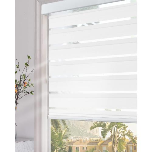 Persilux Cordless Zebra Blinds for Windows (35 W x 64 H, White) with Upgraded Cassette Free-Stop Light Filtering Dual Layers Sheer Roller Shades for Home and Office