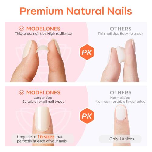 Modelones Press on Nails, Dark Red Short Square Fake Nails, Summer Reusable Nail Kit with Nail Glue Adhesive Tabs Mini Nail File, Nails Press Ons 32Pcs16 Sizes, Women Girl Gift