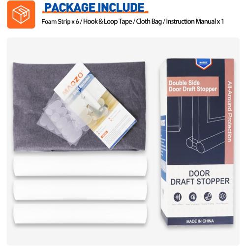 MAGZO Door Draft Stopper, 32 Inch Adjustable Under Door Gap Filler, Fits 26'' - 32'' Bottom Widths, Seals Gaps up to 1.7, Soundproof Sweep Blocks Air, Noise, Light, Dust- Grey