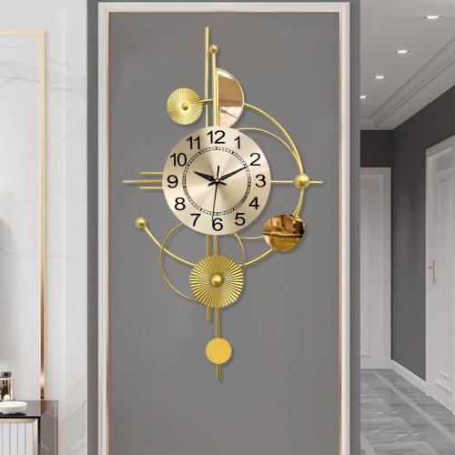 Large Wall Clocks for Living Room,Silent Non Ticking,Battery Operated Oversized Round Modern Wall Clock for Bedroom,Farmhouse,Office Wall Decor-17.7x31.4Inch(Golden) (no test)