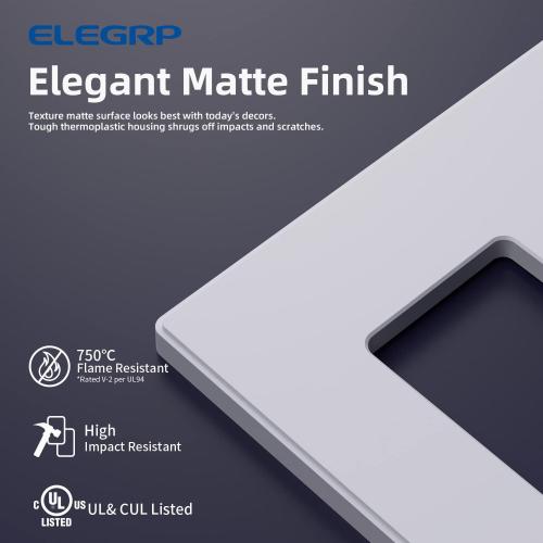 ELEGRP 2-Gang Screwless Decorative Wall Plates, Mid-Size 4.88 height x 4.94 length Unbreakable Thermoplastic Faceplate Cover for Decorator Receptacle Outlet & Switch, UL Listed (5 Pack, Matte White)