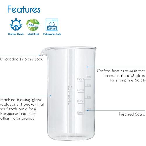 Easyworkz Borosilicate Glass Replacement Beaker for 9oz French Press Coffee Maker