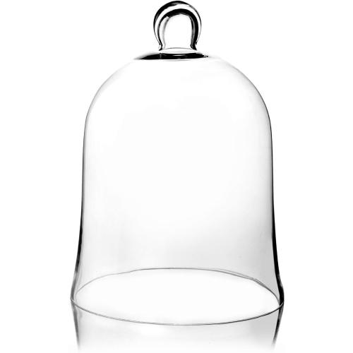 CYS EXCEL Glass Bell Dome Cloche (H:12 W:8.5) | Multiple Size Choices Enchanted Rose Glass Cover | Cake Dessert Display | Terrarium Jar Plant Cover