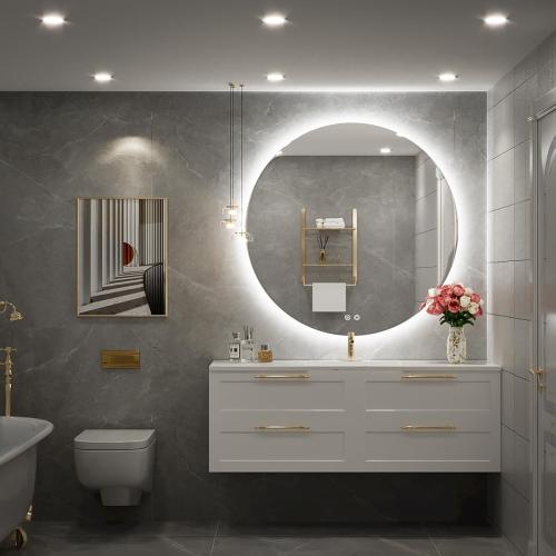 24 Inch Round LED Bathroom Mirror - 6000K Daylight Backlit, Anti-Fog & Dimmable, Frameless Waterproof Mirror with Touch Control, CRI90 , IP54 for Vanity & Makeup