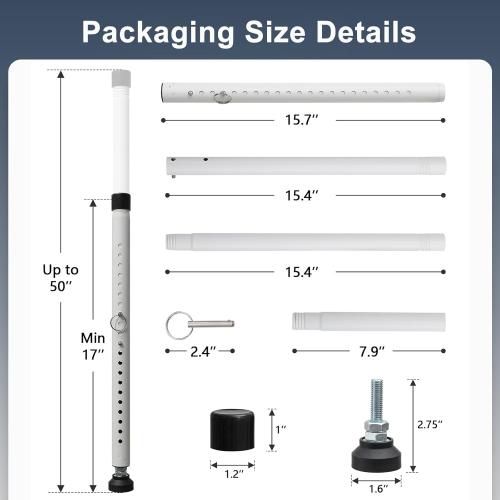 DIIG Sliding Door Security Bar, 17.7-50.5inch Heavy Duty Adjustable Sliding Patio Door Lock Bar with Rubber Tips,Diameter 1inch Window Security Bar for Home Apartment Travel Children Women (White)