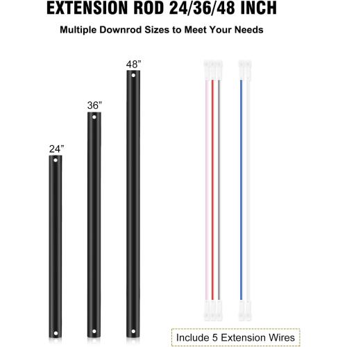 48 Inch Ceiling Fan Downrod Accessories with Extension Cord for Ceiling Fan with Lights, Original (Black)