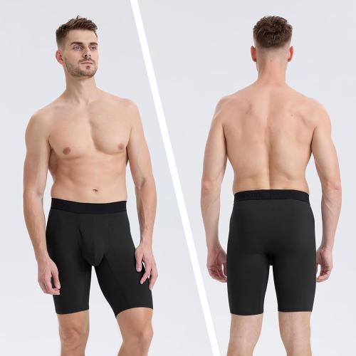 Size Large BAMBOO COOL Men's Long Boxer Briefs Performance Long Leg Sports Boxer Brief Underwear MultiPack