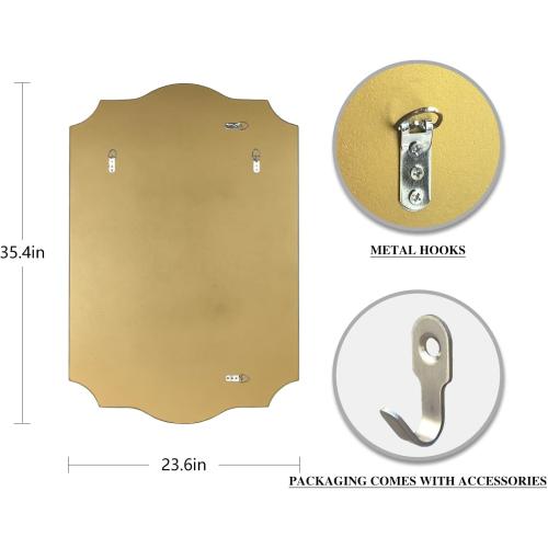POZINO 36x24 Scalloped Wall Mirror with Gold Wood Frame | Irregular Rectangle Design, Horizontal/Vertical Hanging, Elegant Wavy Wall Mirror for Entryway Bedroom Bathroom Living Room