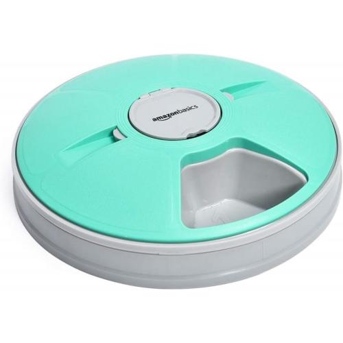 Amazon Basics Automatic Pet Feeder, Electronic Timed Dog and Cat Food Dispenser, 6 Portions, Plastic, Teal, 12 X 12 X 2.3