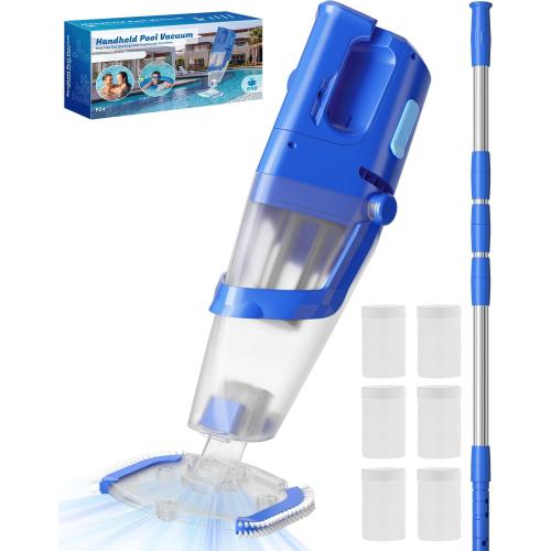 Cordless Handheld Pool Vacuum Cleaner with Telescopic Pole, 26.5 GPM Powerful Suction, Longer 1H Runtime, Portable Pool Vacuums for Above Ground/Inground Pools, Hot Tubs, Spas