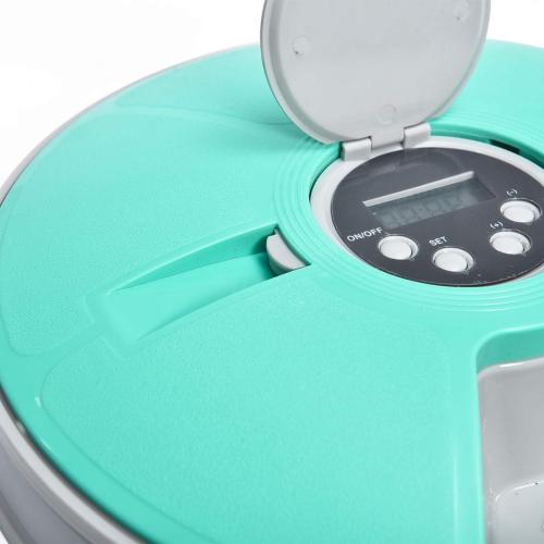 Amazon Basics Automatic Pet Feeder, Electronic Timed Dog and Cat Food Dispenser, 6 Portions, Plastic, Teal, 12 X 12 X 2.3
