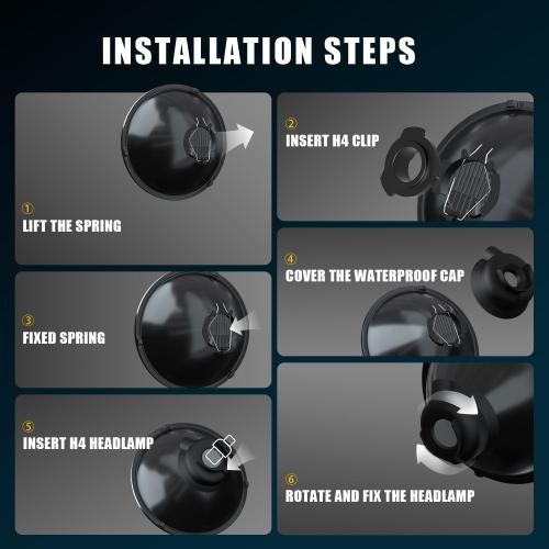 HMCYCI 7 Inch H6024 Round Headlight Sealed Beam Glass Housing   H4/9003 LED Headlight Bulbs,Interchange: H6024 6014 7 INCH Round 7inch 7in 178 mm 178mm PAR 56, Pack of 4