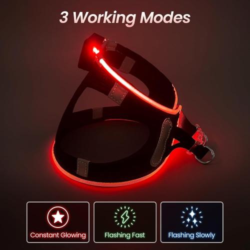Size M-L PceoTllar Light Up Dog Harness, LED No Pull Reflective Dog Harness, Flashing Lighted for Night Walking , (Black Red,)
