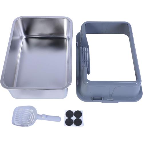 Stainless Steel Cat Litter Box Large High Sided Open Top Anti Splashing Easy to Clean Kitty Litter Tray for Indoor Cats Multi Cat Households Durable Proof Odorless 19.7 x 13.8 x (Grey)