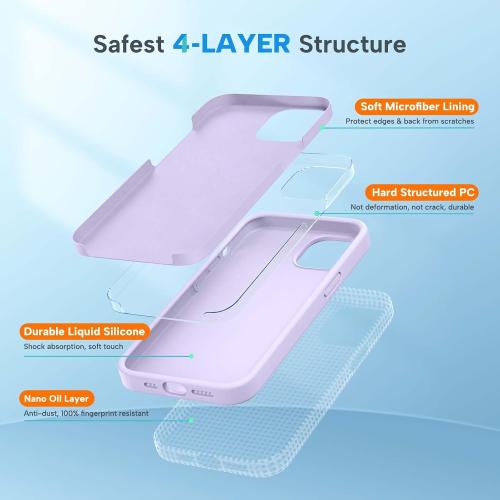 miracase Designed for iPhone 13 Case, [Soft Anti-Scratch Microfiber Lining], Shockproof Liquid Silicone Rubber Phone Case Cover for 13 6.1 inch, Light Purple | Soft Anti-Scratch Microfiber Lining, Premium Silicone Cover Shockproof Drop Protection Phone Case for 13