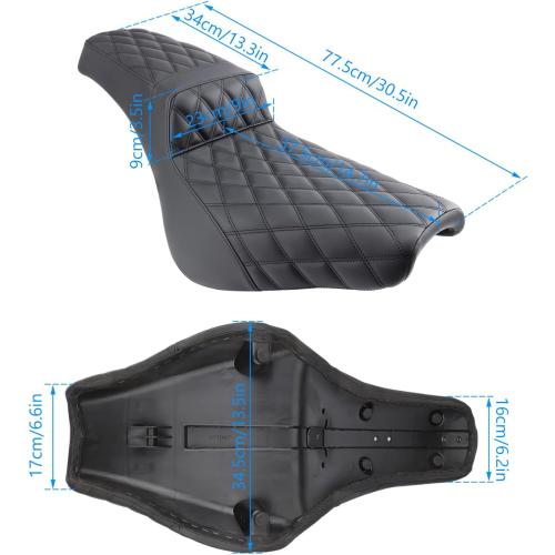 One-Piece Driver Rider and Passenger Seat for Harley Davidson Softail Standard Slim Deluxe Street Bob Heritage Classic 2018-2024 Black Motorcycle 2-Up Seat (Diamond Pattern)