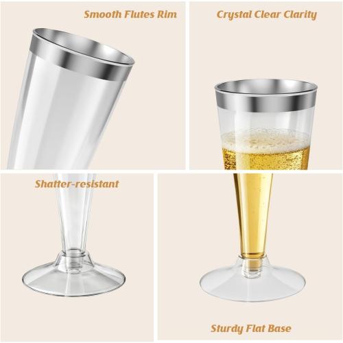 Champagne Flutes Plastic Wine Glasses Disposable 4.5 OZ, 20 Pack Sliver Rim Mimosa Glasses for 2026 Engagement Wedding Birthday Back-to-School Party Supplies, Bulk Cocktail Toasting Cups