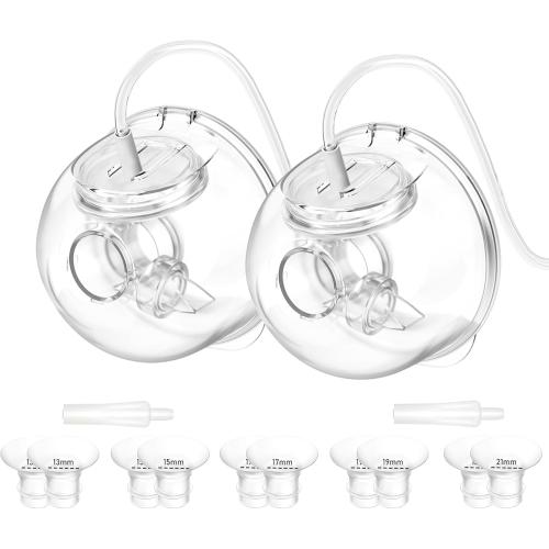 2 Pack CaraCups Wearable Milk Collection Sets and 10pcs Flange Inserts 13/15/17/19/21 * 2pc for Spectra S1 S2 9 Plus and SG, Fit for Spectra/Medela/Lansinoh 24mm Wearable Breast Pump Collection Cup