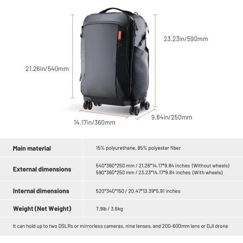 PGYTECH 2-in-1 Roller Camera Backpack, DSLR/SLR/Mirrorless Bag for Travel Photographers, Rolling Luggage with Tripod & Removable Modular & Rain Cover, Compatible with Canon, Nikon, Sony