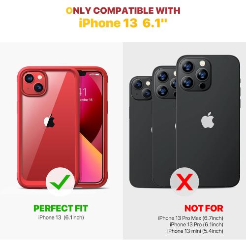 Diaclara Designed for iPhone 13 Case, Full Body Rugged Protection with Built-in Touch Sensitive Screen Protector, Soft TPU Bumper Case for iPhone 13 6.1 (Red and Clear)