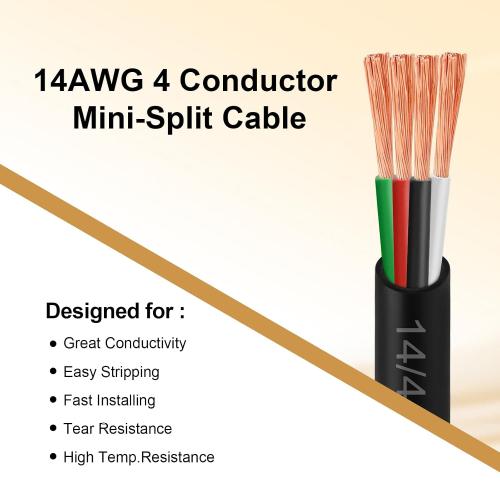 14/4 AWG Mini-Split Cable - 100FT 14 AWG 4 Conductor Control Cable 300V Stranded Oxygen-Free Pure Copper Wire for Mini Split Air Conditioner,Heat Pump,HVAC Systems and Speaker Systems
