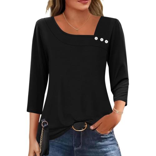 LOMON Womens 3/4 Length Sleeve T Shirts Asymmetrical Neck Tops Business Blouses for Women Fashion 2026