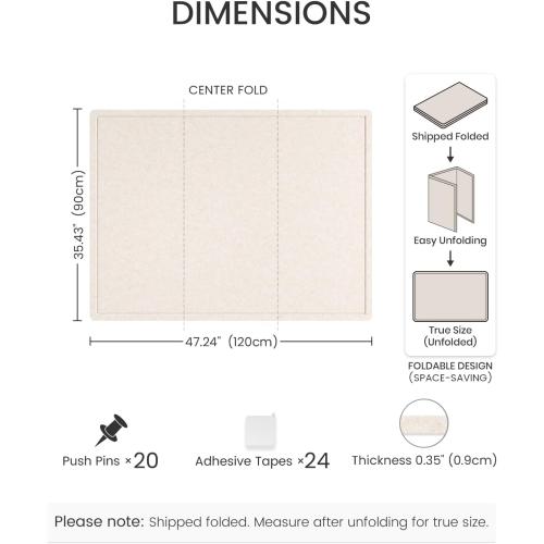 Fluxynara Large Bulletin Board, 47.2 x 35.4 Cork Board Alternative with 24 Safe Removable Adhesive Tabs, Foldable Felt Pin Board for Home Office, Classroom, Bedroom,Entryway for Walls—Oatmeal