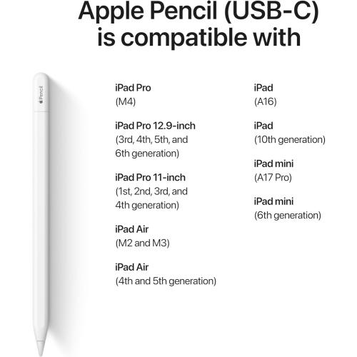 Apple Pencil (USB-C): Device Compatibility Check Required - Pixel-Perfect Precision, Tilt Sensitivity, Perfect for Note-Taking, Drawing, and Signing Documents. Charges and Pairs with USB-C