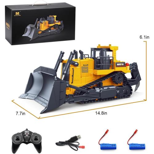 fisca Remote Control Bulldozer RC 1/16 Full Functional Construction Vehicle, 2.4Ghz 11 Channel Dozer Front Loader Toy with Light and Sound for Kids Age 6, 7, 8, 9, 10 and Up Years Old