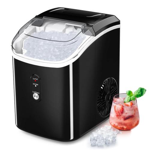 Color Black Nugget Ice Maker Countertop, Portable Crushed Sonic Ice Machine, Self Cleaning Ice Makers with One-Click Operation, Soft Chewable Ice in 7 Mins, 34Lbs/24H with Ice Scoop for Home Bar Camping RV