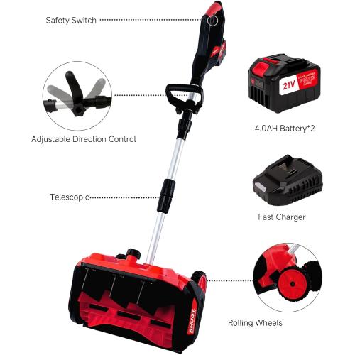 Cordless Electric Snow Shovel with Wheels, Snow Blower 17-Inch Width, 2×4.5Ah Large Battery & Quick Charger, Brushless Motor, Directional Plate, Support Wheels for Smooth Back-and-Forth Operation