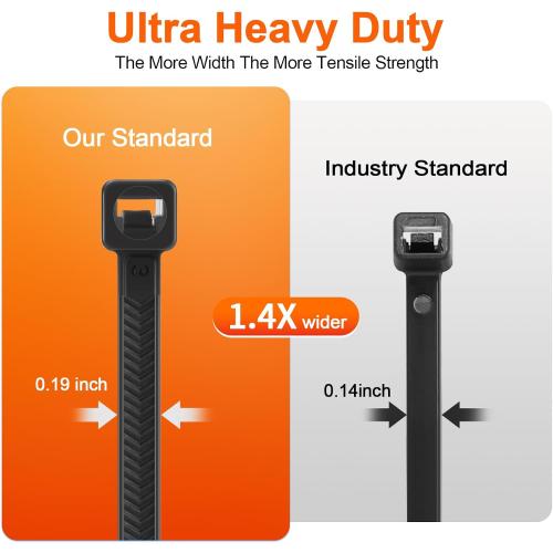Zip Ties Heavy Duty 12 inch，V-Shaped Toothed Double Sided With 120 LBS Tensile Strength Cable Ties ，Extra Large Wire Ties Adjustable Nylon Tie Wraps for Indoor Outdoor Patented Design（100 Pack Black）