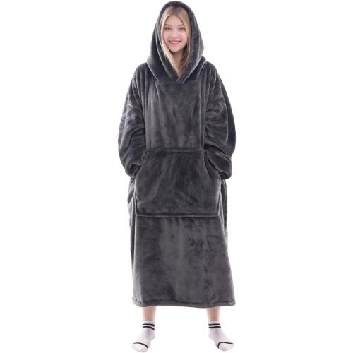 Waitu Wearable Blanket Sweatshirt Gifts for Women and Men, Warm and Cozy Giant Blanket Hoodie, Thick Flannel Blanket with Sleeves and Giant Pocket - Dark Gray