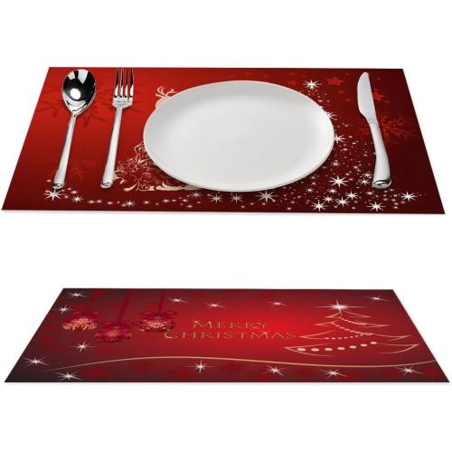 Christmas Placemats Set of 6, Heat Resistant Non-Slip Red Place Mats for Kitchen Dining Table, Washable Durable Cloth Table Mats Holiday Decor, 18x12 Inch