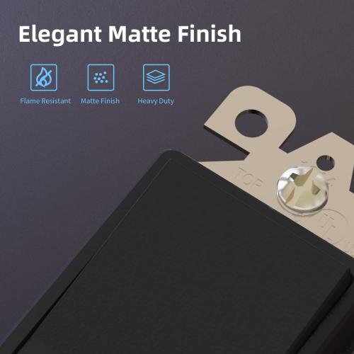 ELEGRP Matte Black Single Pole Decorator Light Switch, 15Amp, 120-277V, Decorative Paddle Rocker Switch Replacement, On/Off Wall Switch, Self-Grounding, Residential/Commercial Grade, UL/CUL (10 Pack)