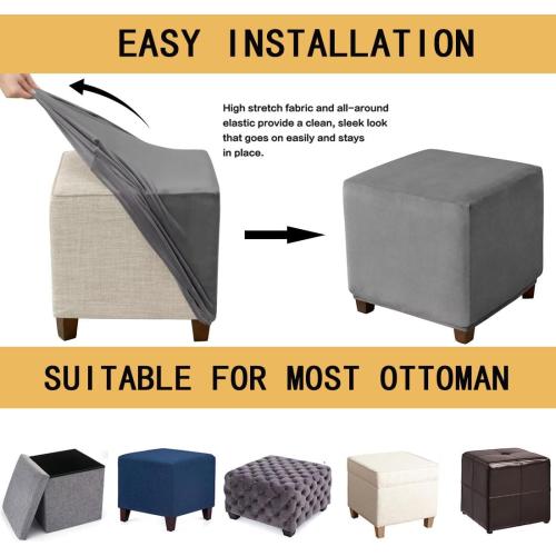 Ottoman Cover Square Velvet Storage Ottoman Slipcovers Thick Stretch Footrest Foot Stool Covers Protector with Elastic Band(Medium-Dark Gray)