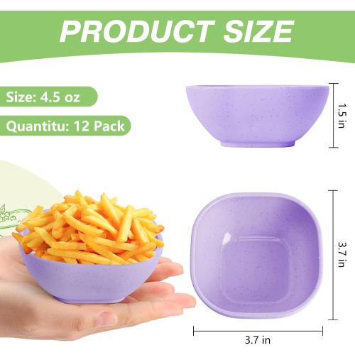 SHECIPIN 6 Pack Small Plastic Bowls 4.5 OZ Unbreakable Wheat Straw Dipping Bowls，plastic ramekins, Assorted Colors Dipping Sauce Cups, dip cups， Dessert, Ketchup