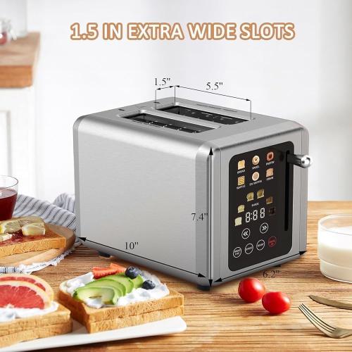 2-Slice Touchscreen Smart Toaster, Stainless Steel Toaster with Sound Function and Digital Timer, 6 Bread Types and 6 Shade Settings