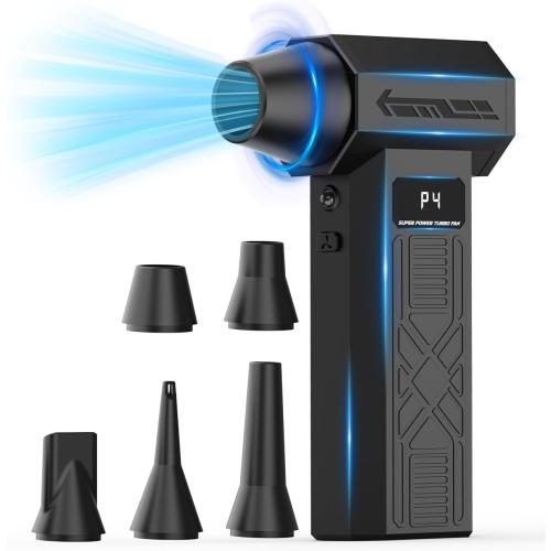 Compressed Air Duster - Rechargeable Electric Air Blower for Keyboard,Camera,PC Vents,Car Interiors & Home,Outdoor Dusting - 280,000 RPM,5 Nozzles,4 Speeds,Fast Charging