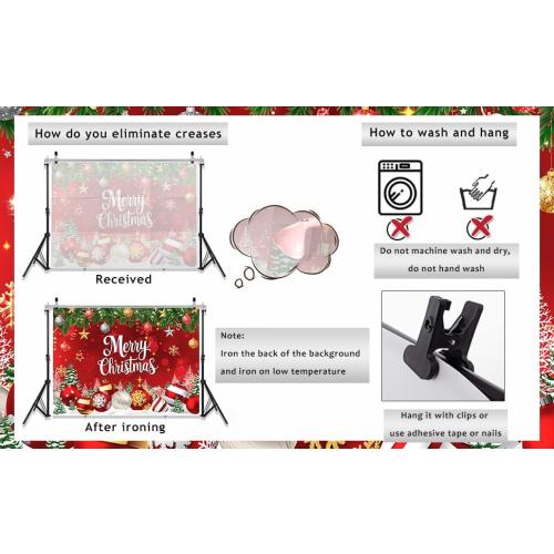 7x5ft Red Christmas Backdrop Merry Christmas Photography Background Xmas Tree Bell Snowflake Party Decoration Banner X-324