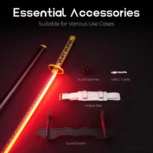 RENGENG Light Up Sword, 40 Inches Rechargeable Plastic Replica with Belt & Stand, Sword with Original Texture