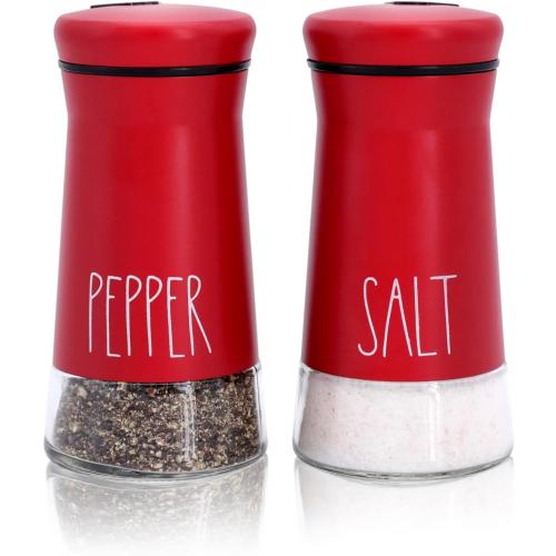 Red Salt and Pepper Shakers with Adjustable Pour Holes, Refillable Salt Shaker by Aelga, Ideal for Himalayan, Kosher, Black and White Pepper, Red Kitchen Accessories