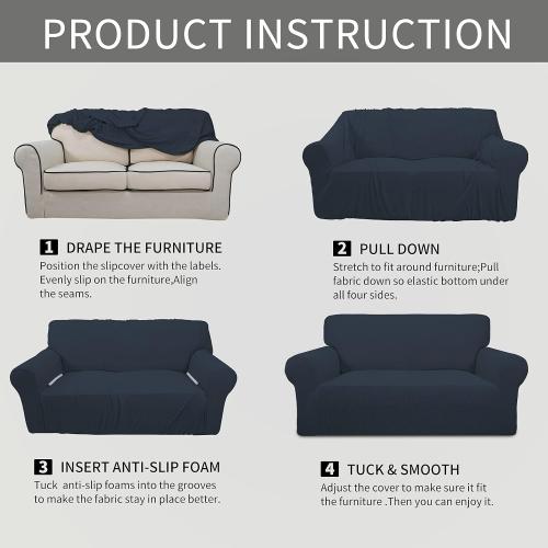 Easy-Going Stretch Couch Covers for Sofa Washable Large Dark Blue | 1-Piece Sofa Covers for 3 Cushion Couch Furniture Protector Couch Slipcover Soft with Bottom for Kids Pets