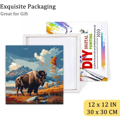 Natuyalo Paint by Numbers Kit for Adults with Frame, Highland Cattle Framed Paint by Numbers for Adults Beginner, Animal Plateau Cattle DIY Acrylic Painting Kit 12x12 Inch