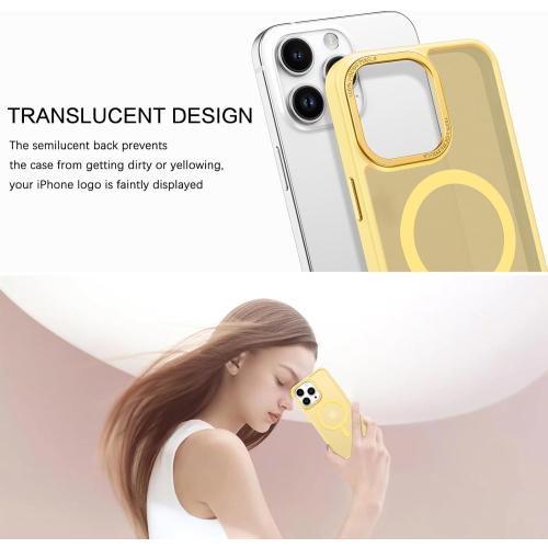 BENTOBEN Magnetic for iPhone 15 Pro Max Case,[Compatible with MagSafe] Translucent Matte Frosted Anti-Fingerprint Slim Shockproof Women Men Protective Cover Case for iPhone 15 Pro Max 6.7,Yellow